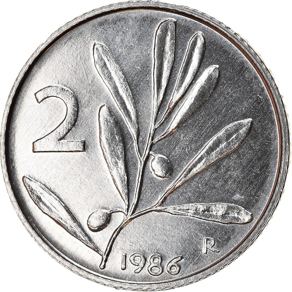 Coin, Italy, 2 Lire, 1986, Rome, AU(50-53), Aluminum, KM:94
