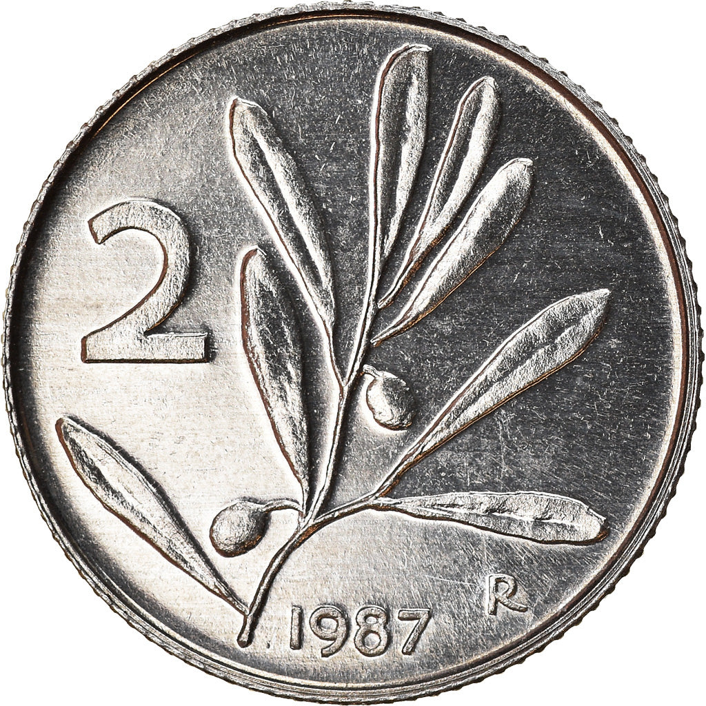 Coin, Italy, 2 Lire, 1987, Rome, AU(55-58), Aluminum, KM:94