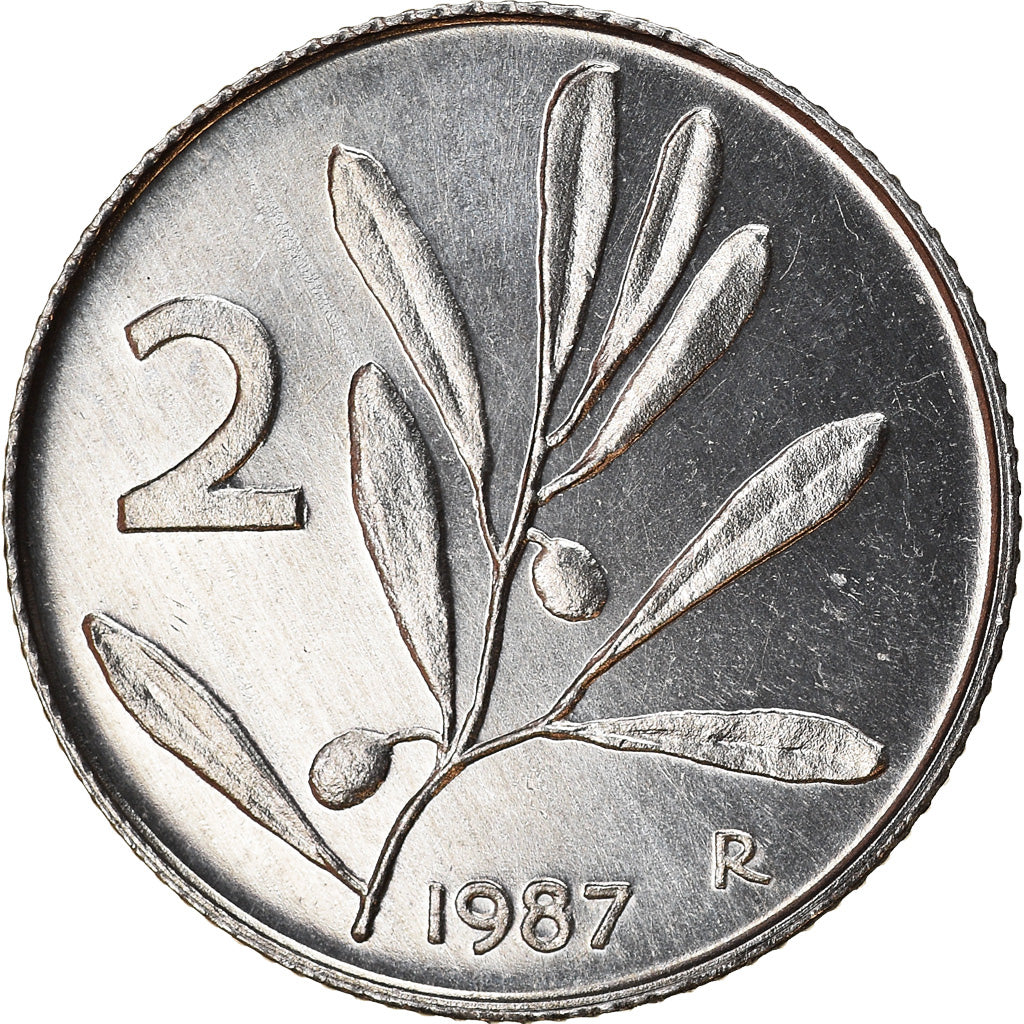 Coin, Italy, 2 Lire, 1987, Rome, BE, MS(63), Aluminum, KM:94