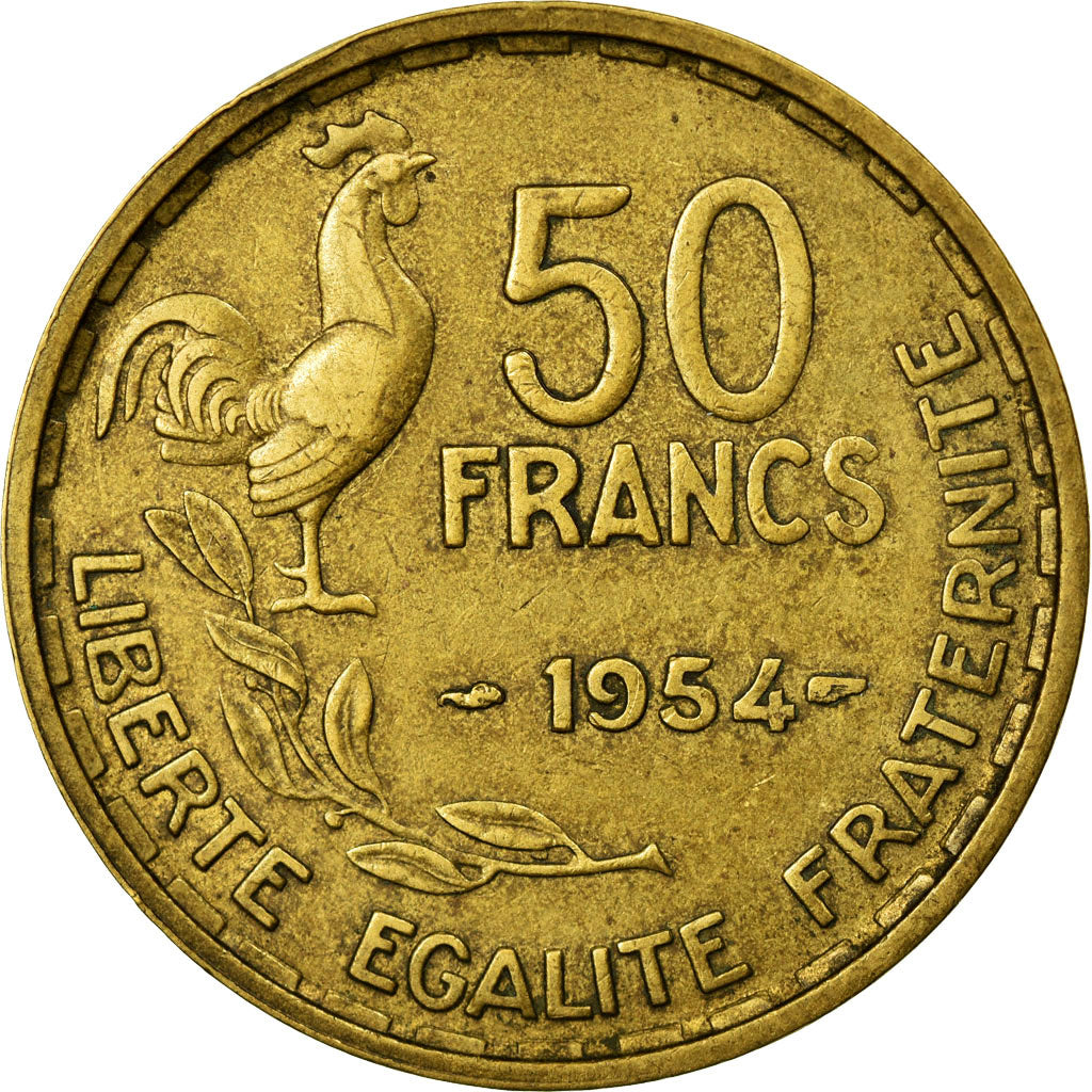 Coin, France, Guiraud, 50 Francs, 1954, Paris, AU(50-53), Aluminum-Bronze