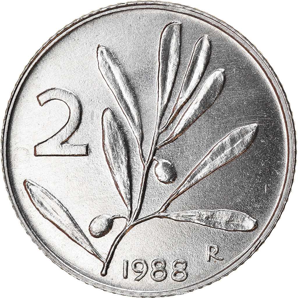 Coin, Italy, 2 Lire, 1988, Rome, MS(63), Aluminum, KM:94