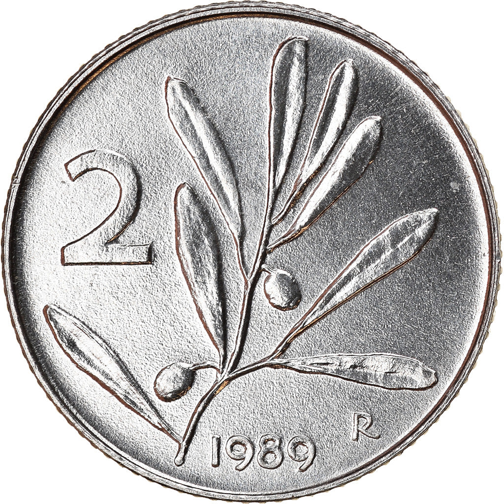 Coin, Italy, 2 Lire, 1989, Rome, AU(55-58), Aluminum, KM:94