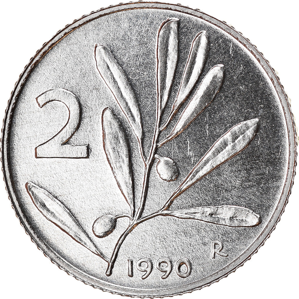 Coin, Italy, 2 Lire, 1990, Rome, AU(50-53), Aluminum, KM:94