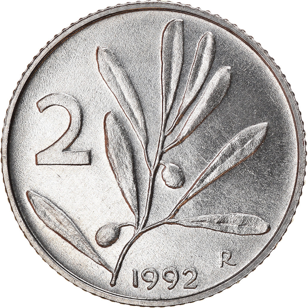 Coin, Italy, 2 Lire, 1992, Rome, AU(55-58), Aluminum, KM:94