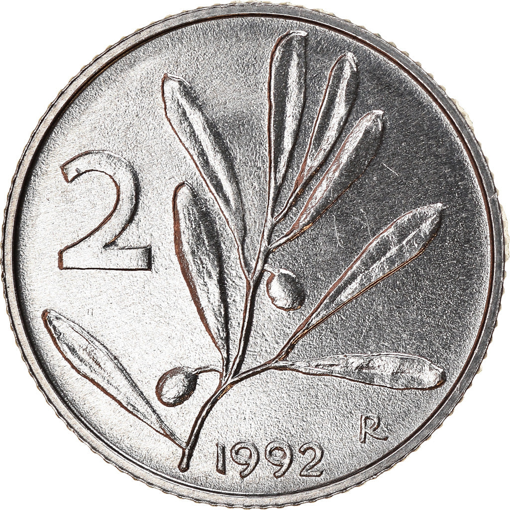 Coin, Italy, 2 Lire, 1992, Rome, AU(50-53), Aluminum, KM:94