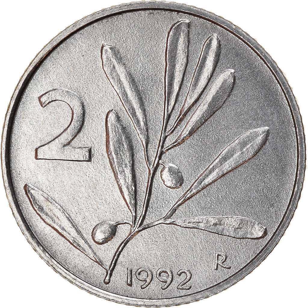 Coin, Italy, 2 Lire, 1992, Rome, EF(40-45), Aluminum, KM:94