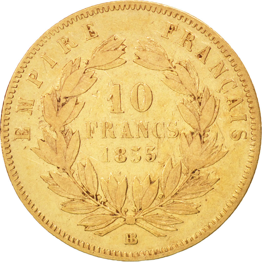 Francia, Napoleon III, Napoléon III, 10 Francs, 1855, Strasbourg, MB+, Oro,...