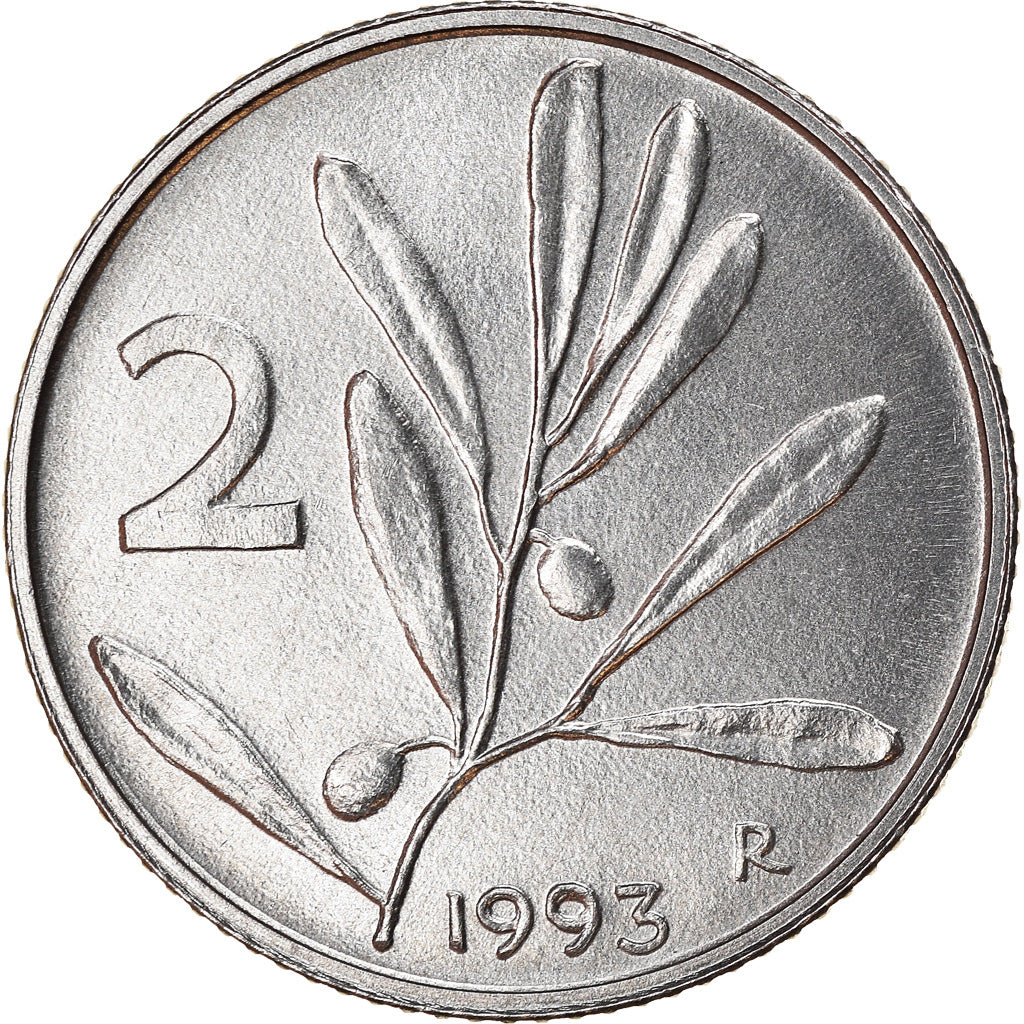 Coin, Italy, 2 Lire, 1993, Rome, EF(40-45), Aluminum, KM:94