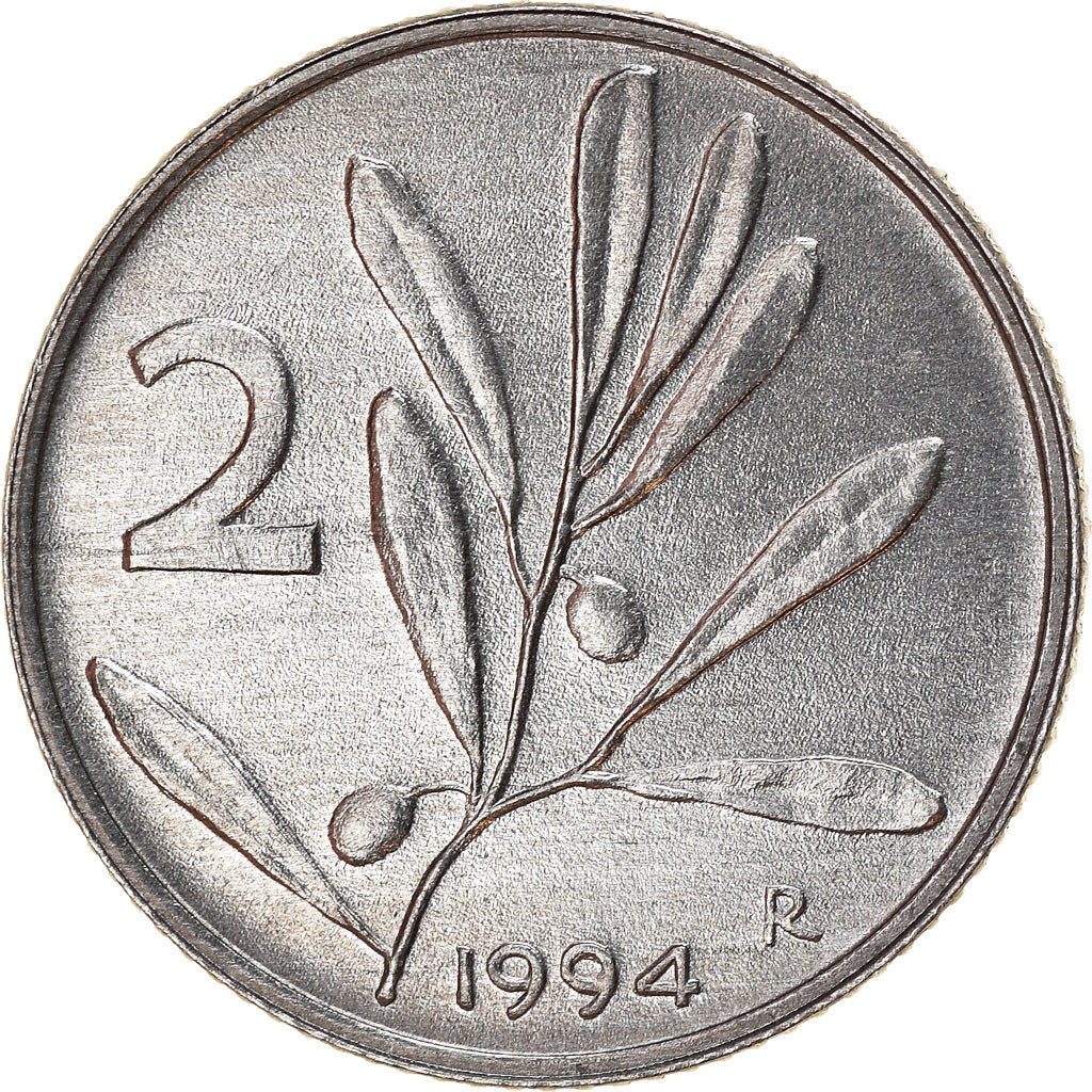 Coin, Italy, 2 Lire, 1994, Rome, AU(50-53), Aluminum, KM:94