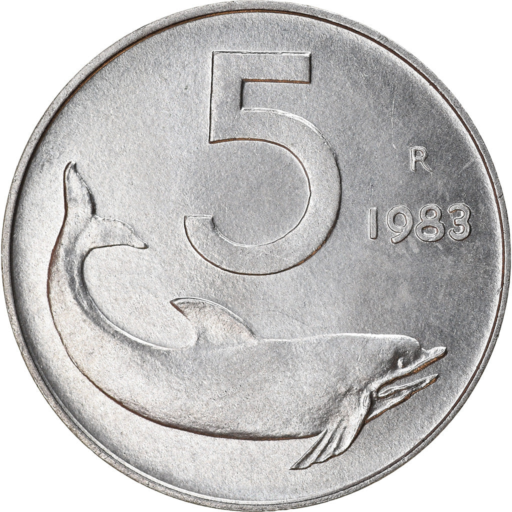 Coin, Italy, 5 Lire, 1983, Rome, AU(50-53), Aluminum, KM:92