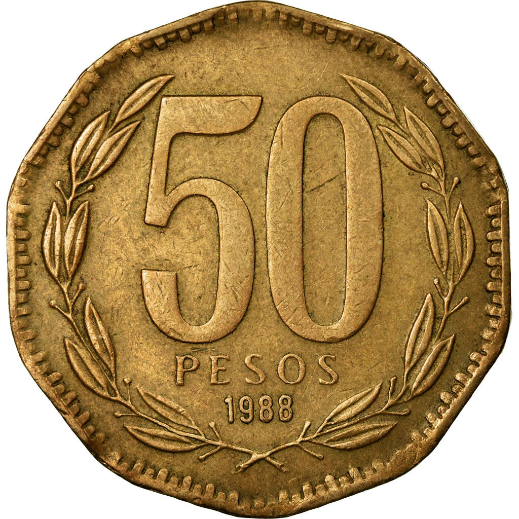 Münze, Chile, 50 Pesos, 1988, SS, Aluminum-Bronze, KM:219.2