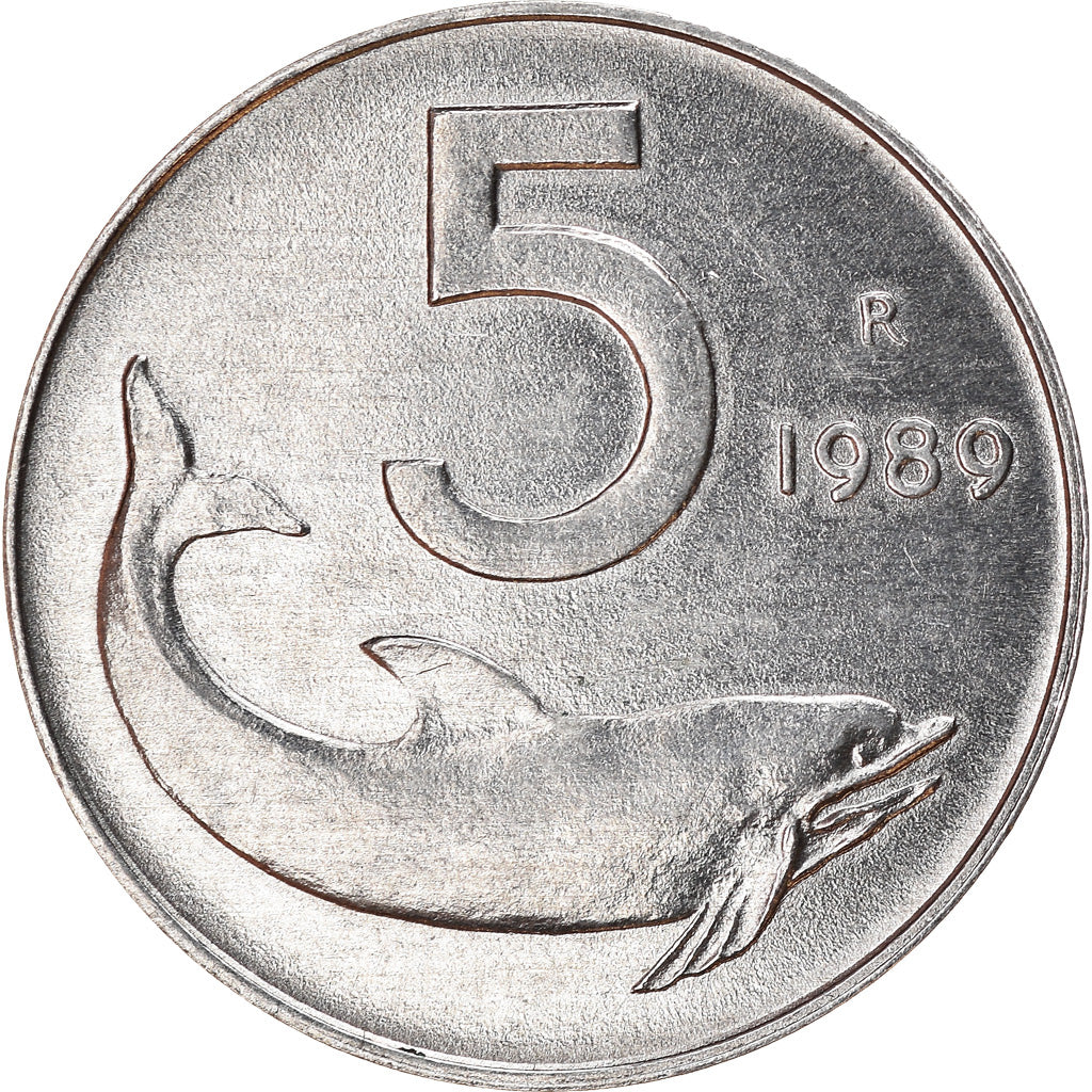 Munten, Italië, 5 Lire, 1989, Rome, ZF, Aluminium, KM:92