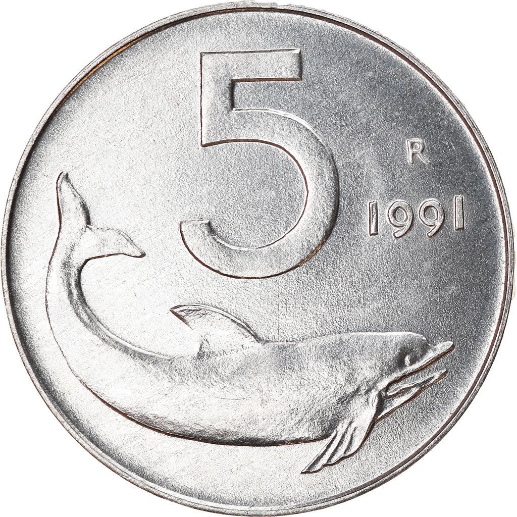 Coin, Italy, 5 Lire, 1991, Rome, EF(40-45), Aluminum, KM:92