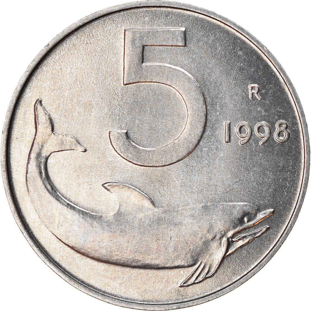 Moneta, Włochy, 5 Lire, 1998, Rome, AU(50-53), Aluminium, KM:92