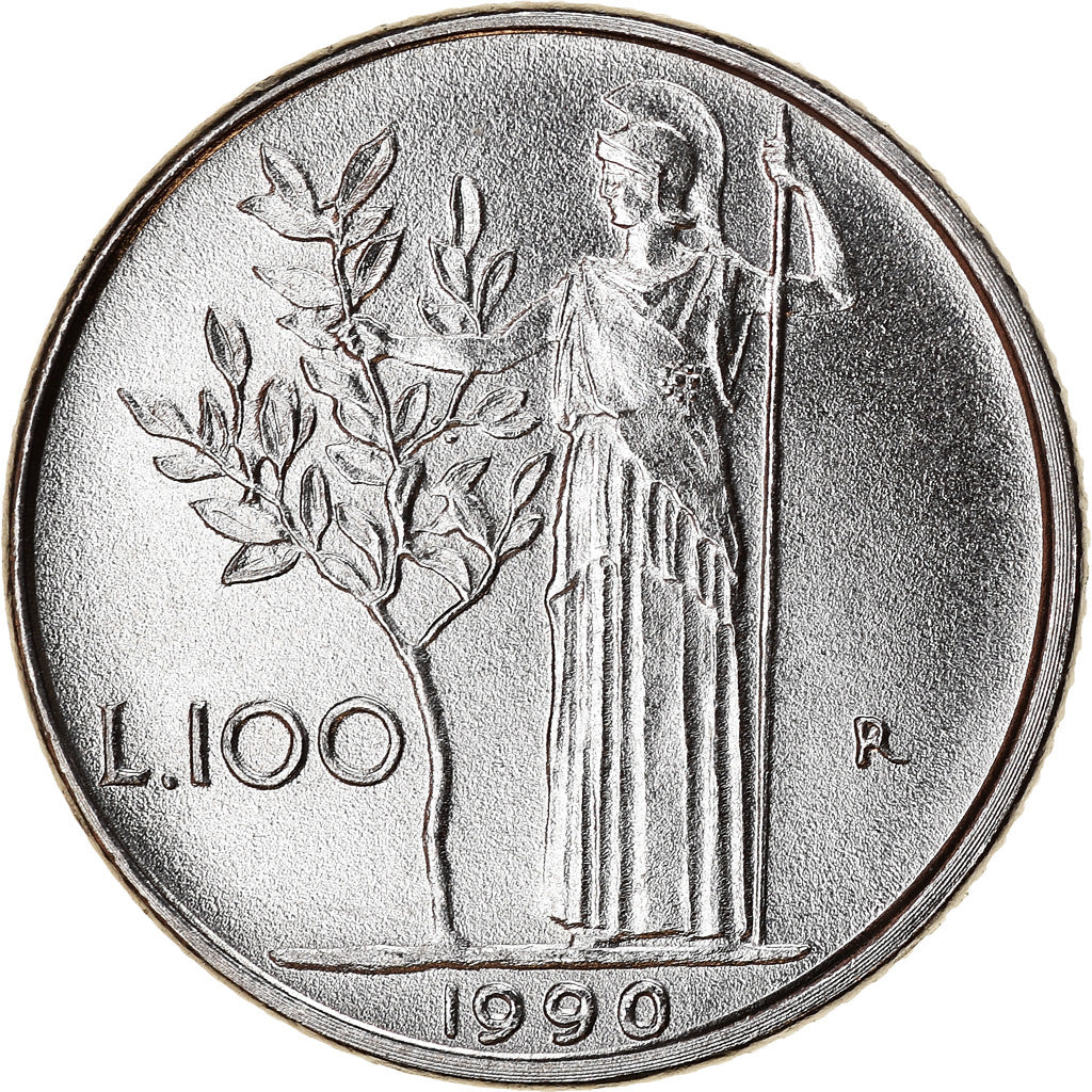 Coin, Italy, 100 Lire, 1990, Rome, MS(63), Stainless Steel, KM:96.2