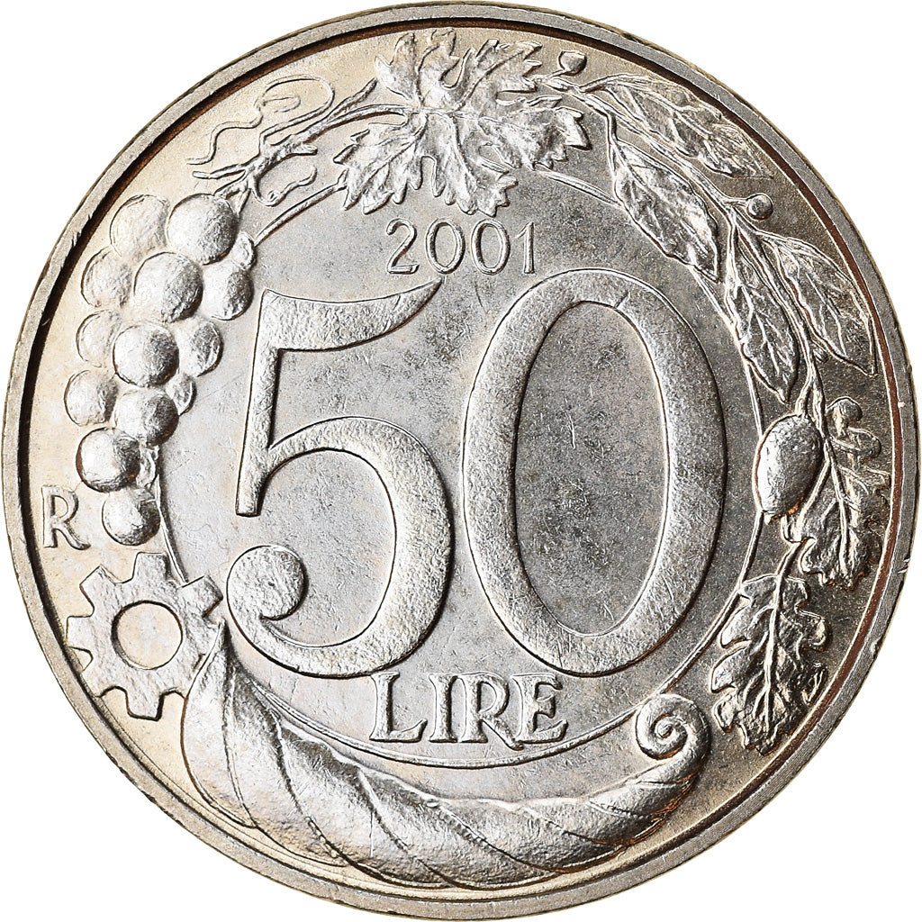 Coin, Italy, 50 Lire, 2001, Rome, EF(40-45), Copper-nickel, KM:183