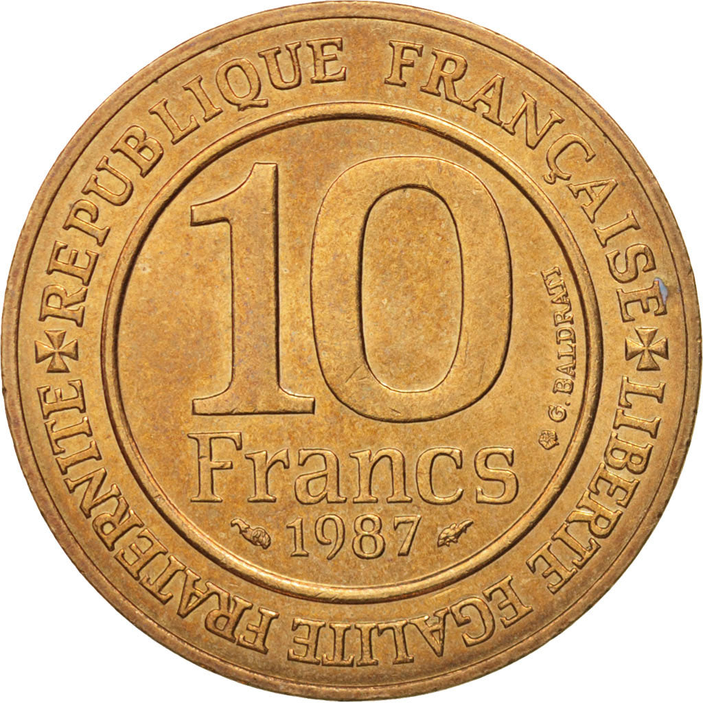 France, 10 Francs, 1987, AU(55-58), Nickel-Bronze, KM:961d, Gadoury:820