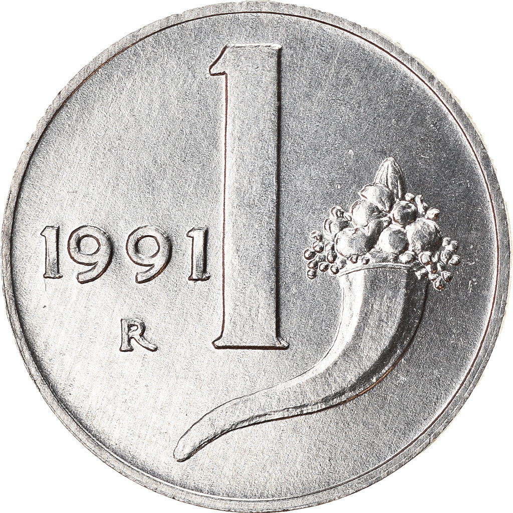 Coin, Italy, Lira, 1991, Rome, AU(50-53), Aluminum, KM:91