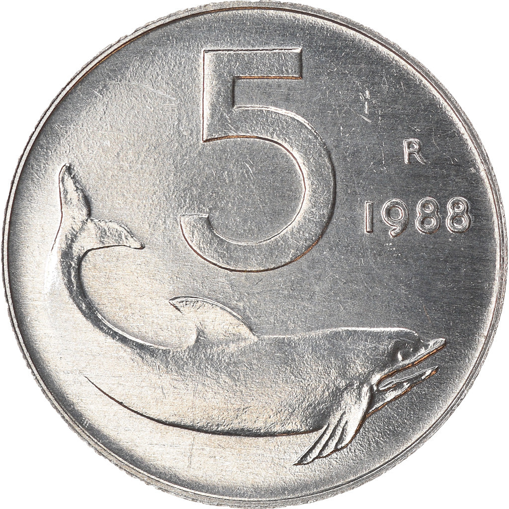Coin, Italy, 5 Lire, 1988, Rome, AU(55-58), Aluminum, KM:92