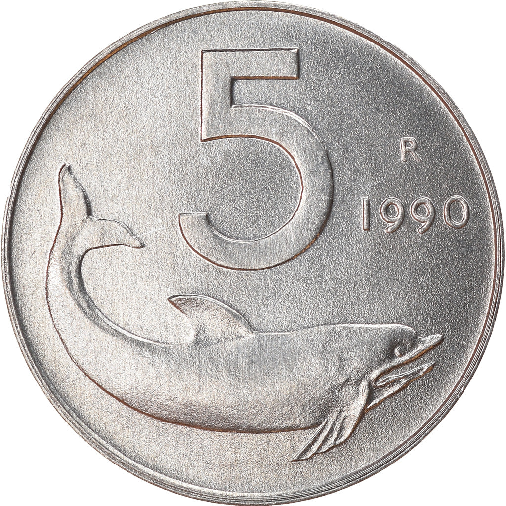 Munten, Italië, 5 Lire, 1990, Rome, ZF+, Aluminium, KM:92