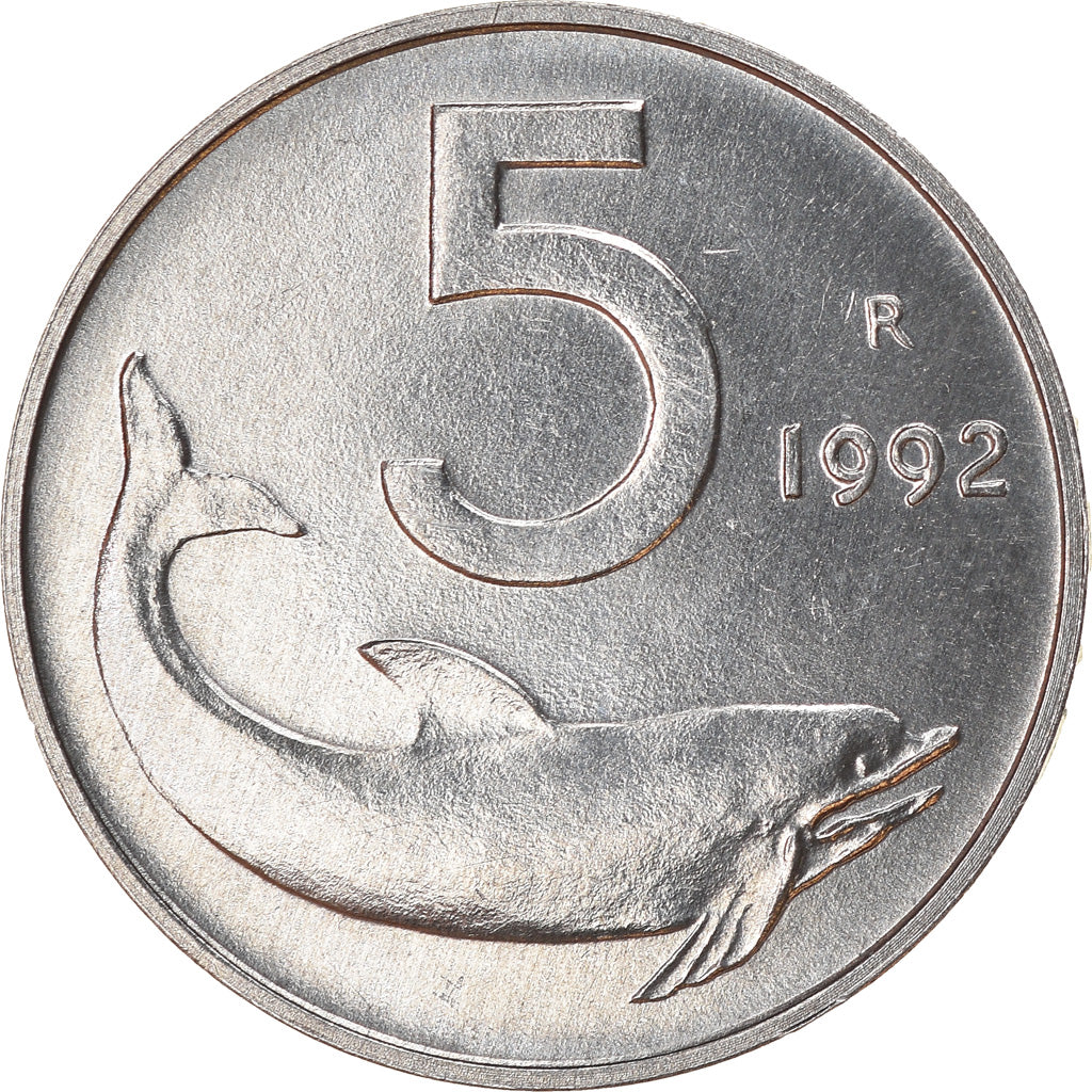 Munten, Italië, 5 Lire, 1992, Rome, PR, Aluminium, KM:92