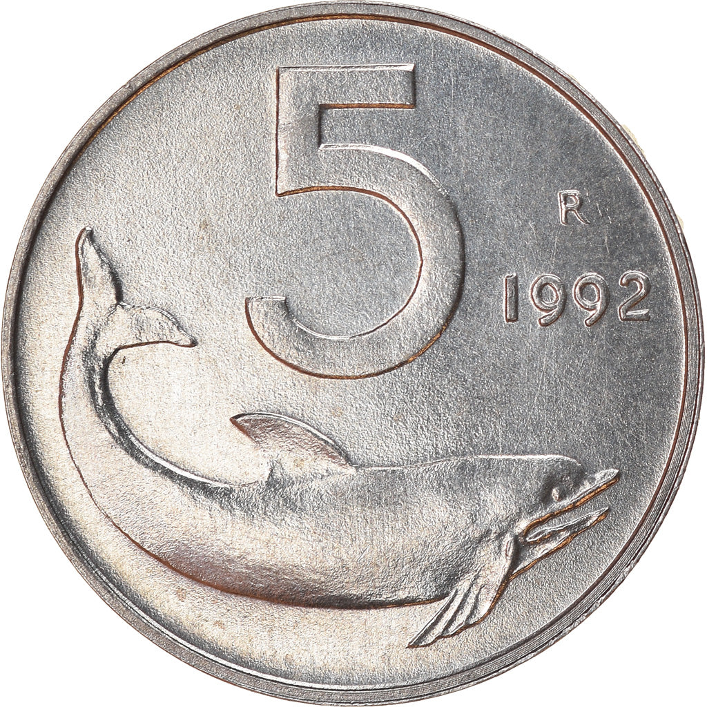 Moeda, Itália, 5 Lire, 1992, Rome, AU(50-53), Alumínio, KM:92