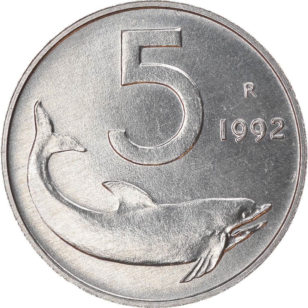 Munten, Italië, 5 Lire, 1992, Rome, ZF, Aluminium, KM:92