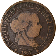 Coin, Spain, Isabel II, 5 Centimos, 1867, F(12-15), Copper, KM:635.1
