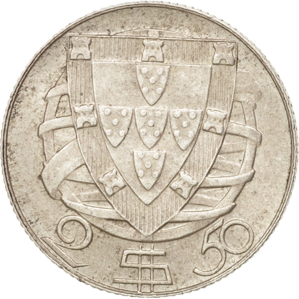 Portugal, 2-1/2 Escudos, 1951, AU(55-58), Silver, KM:580
