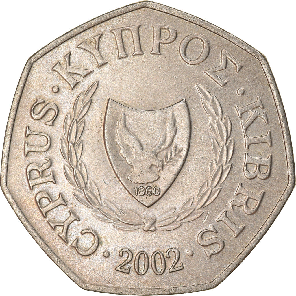 Moneta, Cypr, Abduction of Europa, 50 Cents, 2002, AU(50-53), Miedź-Nikiel