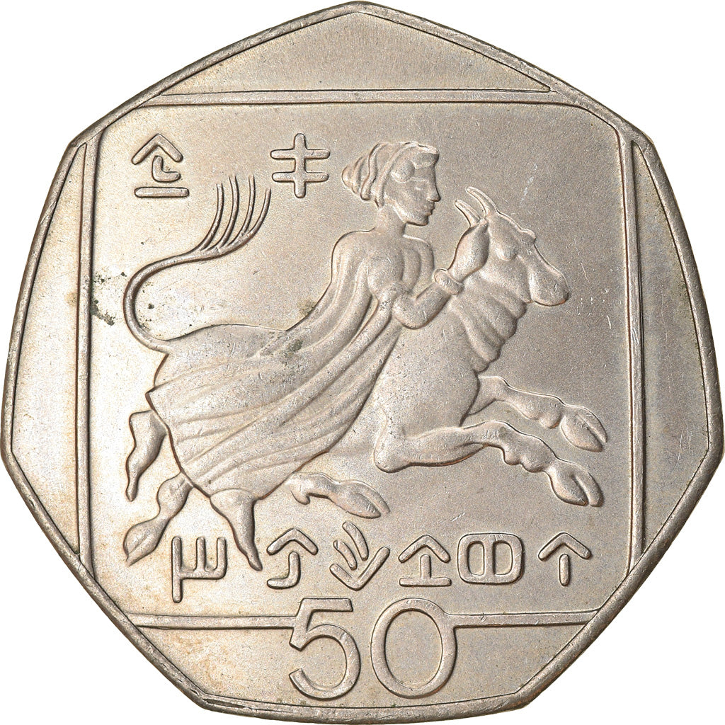 Moneta, Cypr, Abduction of Europa, 50 Cents, 2002, AU(50-53), Miedź-Nikiel