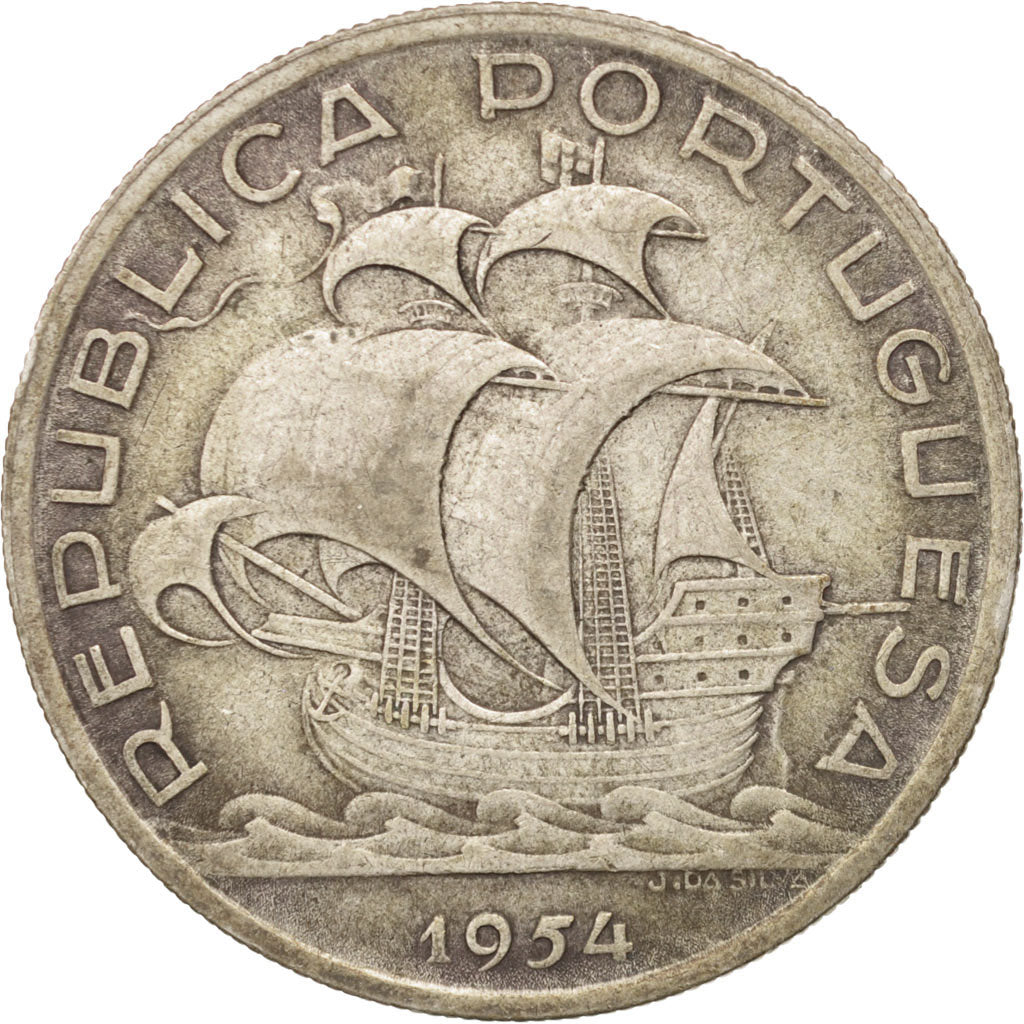 Portugal, 10 Escudos, 1954, VF(30-35), Silver, KM:582