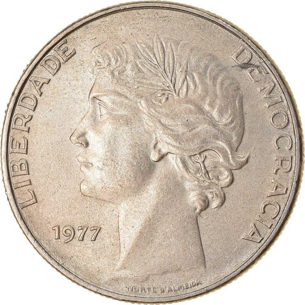 Coin, Portugal, 25 Escudos, 1977, AU(50-53), Copper-nickel, KM:607
