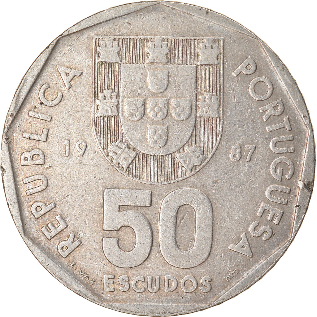 Münze, Portugal, 50 Escudos, 1987, S+, Copper-nickel, KM:636
