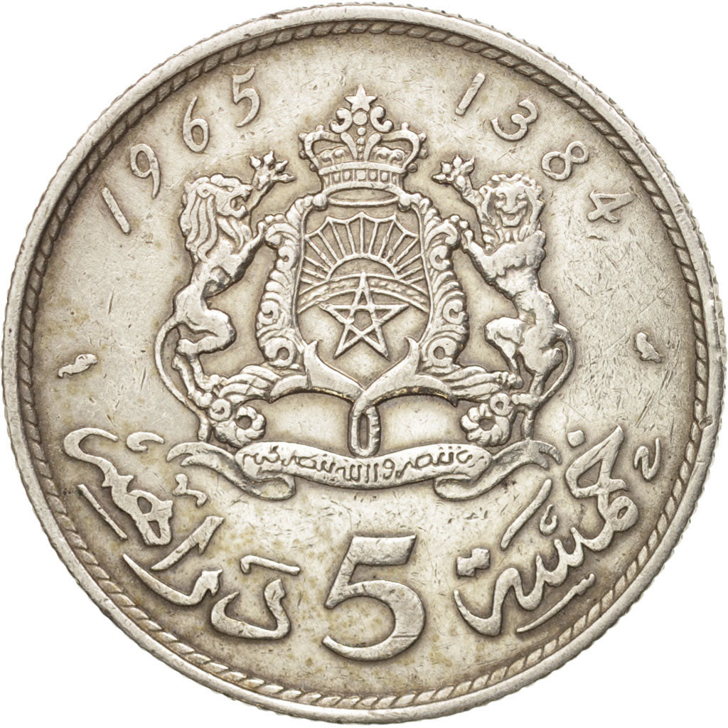 Marokko, al-Hassan II, 5 Dirhams, 1965, Paris, EF(40-45), Silver, KM:57