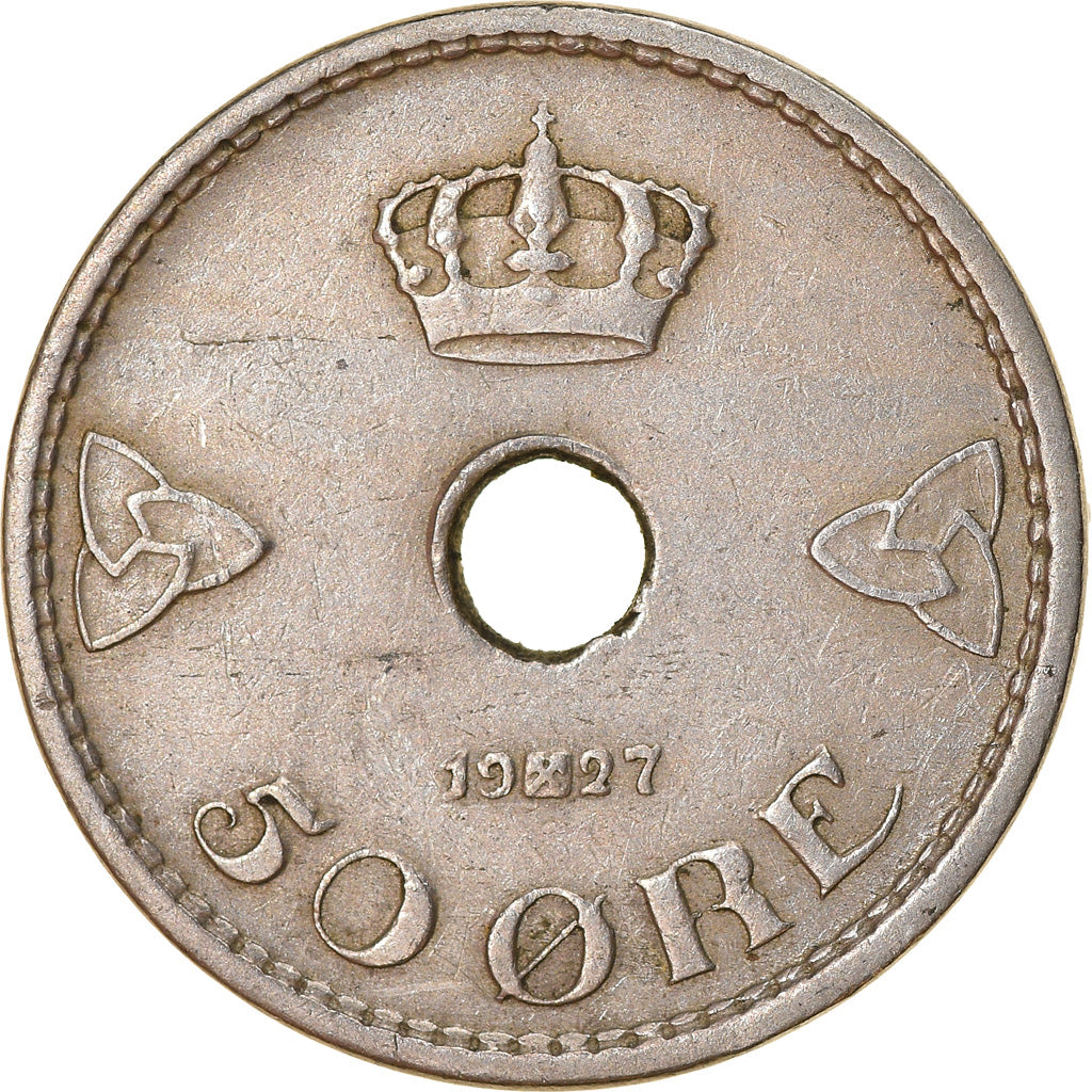 Coin, Norway, Haakon VII, 50 Öre, 1927, EF(40-45), Copper-nickel, KM:386
