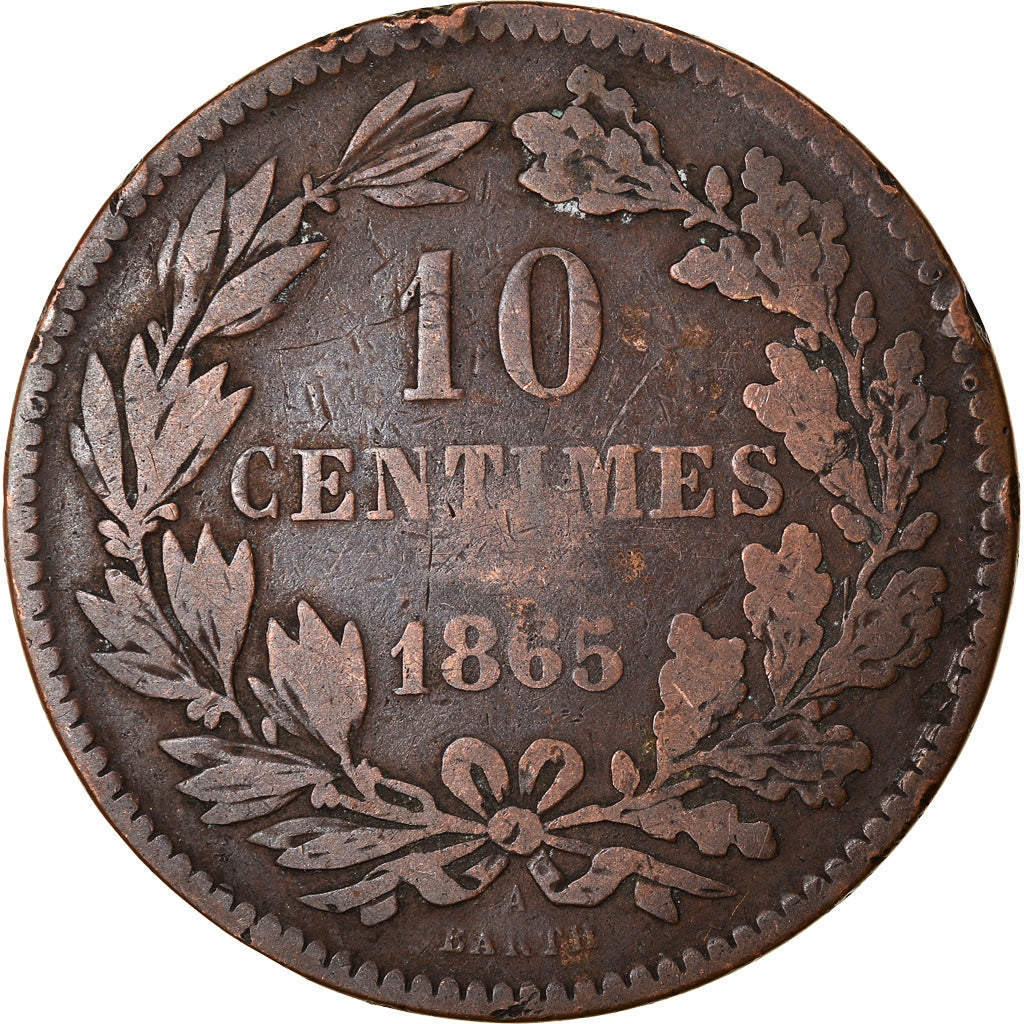 Coin, Luxembourg, William III, 10 Centimes, 1865, Paris, VF(20-25), Bronze