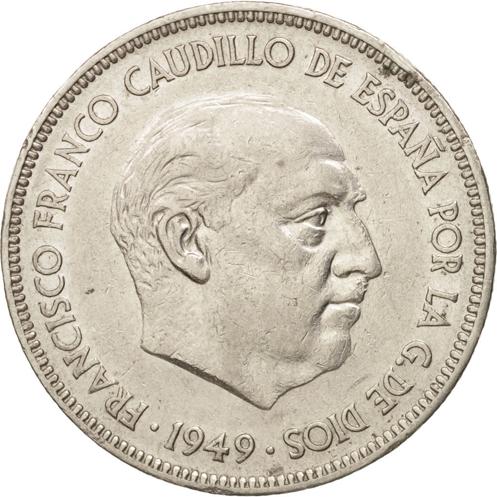 Spain, Caudillo and regent, 5 Pesetas, 1949, AU(50-53), Nickel, KM:778
