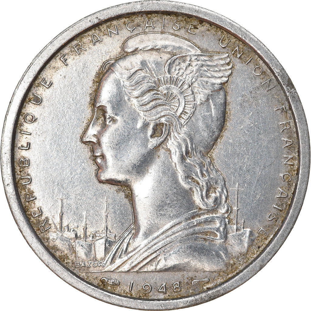 Coin, French West Africa, 2 Francs, 1948, EF(40-45), Aluminum, KM:4, Lecompte:11