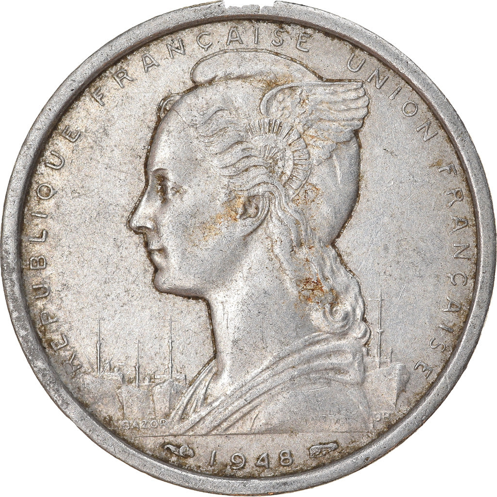 Coin, French West Africa, 2 Francs, 1948, VF(20-25), Aluminum, KM:4, Lecompte:11
