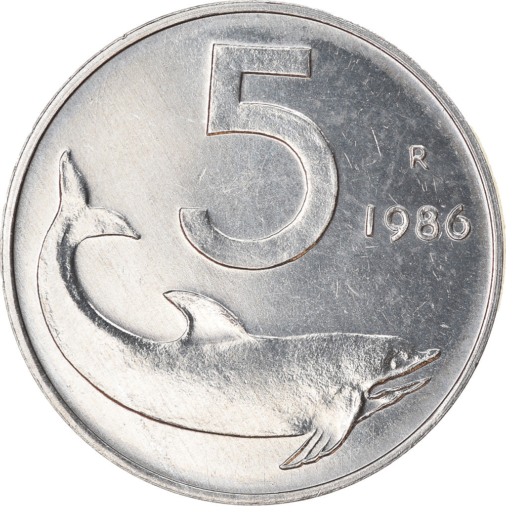 Munten, Italië, 5 Lire, 1986, Rome, ZF+, Aluminium, KM:92