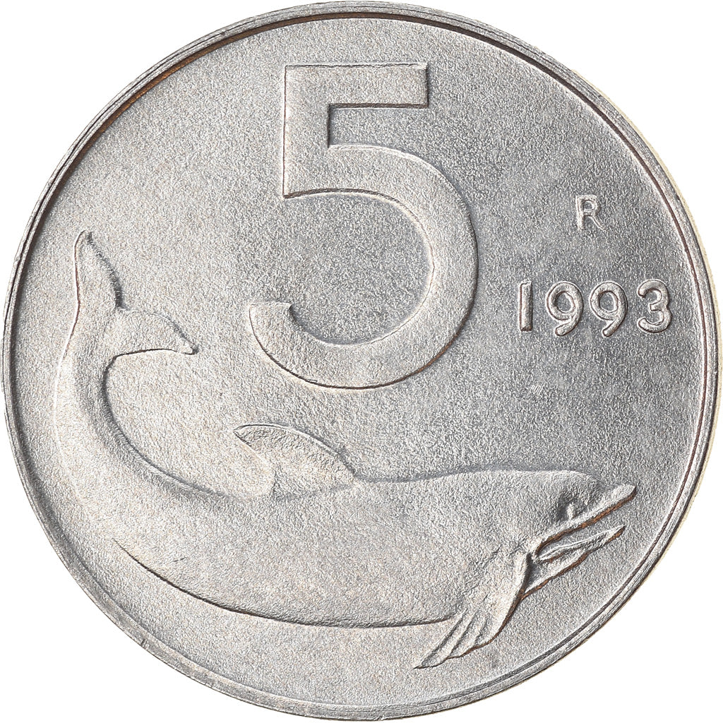 Munten, Italië, 5 Lire, 1993, Rome, PR, Aluminium, KM:92