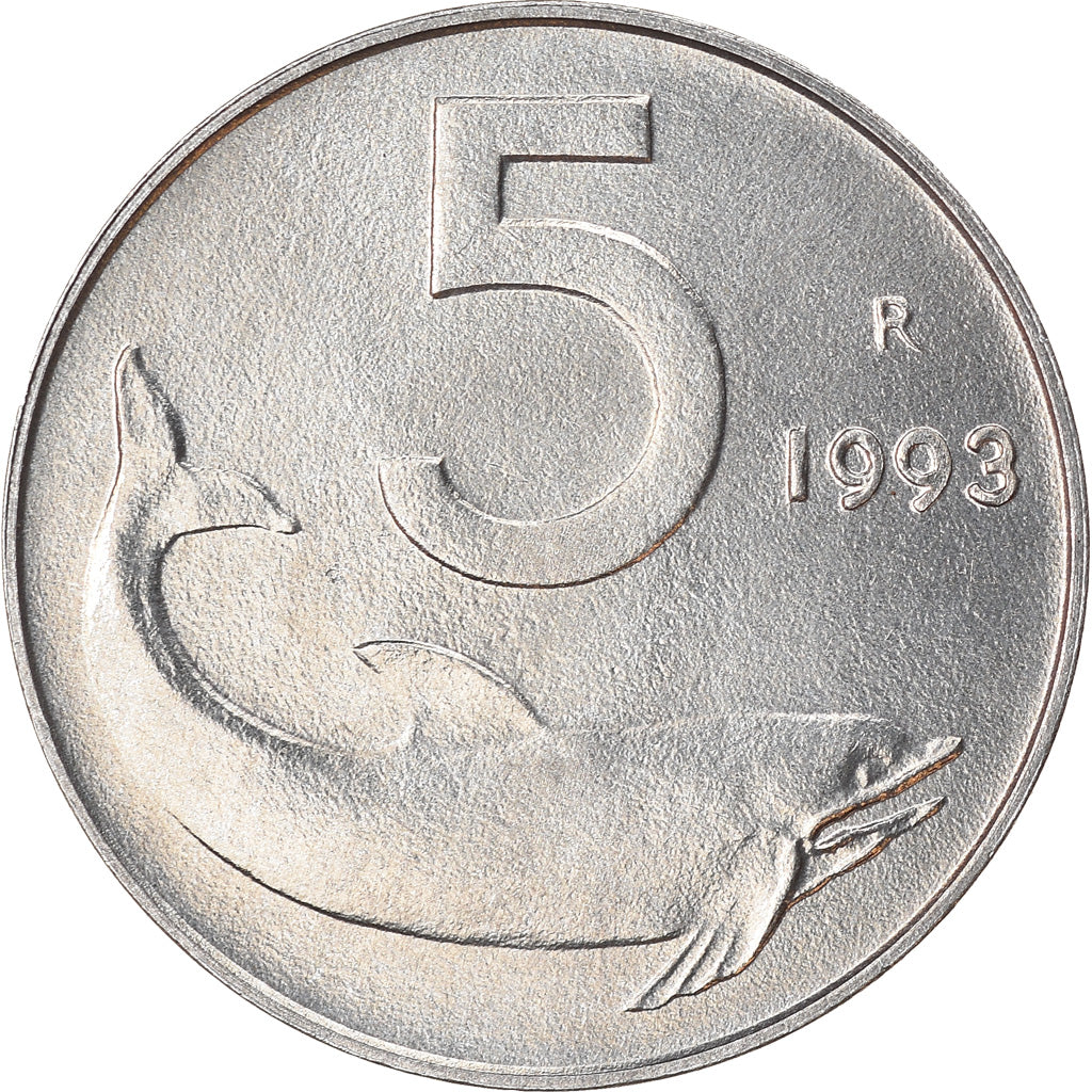 Moeda, Itália, 5 Lire, 1993, Rome, AU(50-53), Alumínio, KM:92