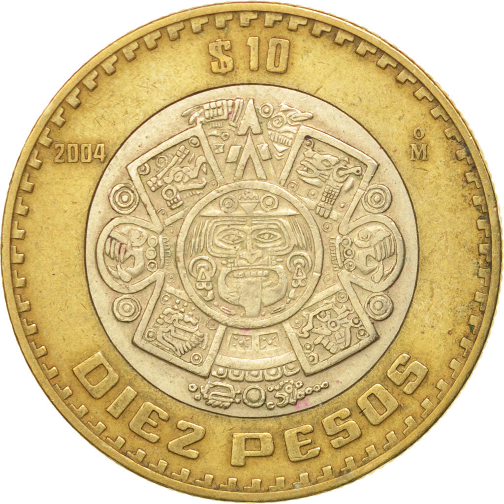 Mexico, 10 Pesos, 2004, Mexico City, EF(40-45), Bi-Metallic, KM:616