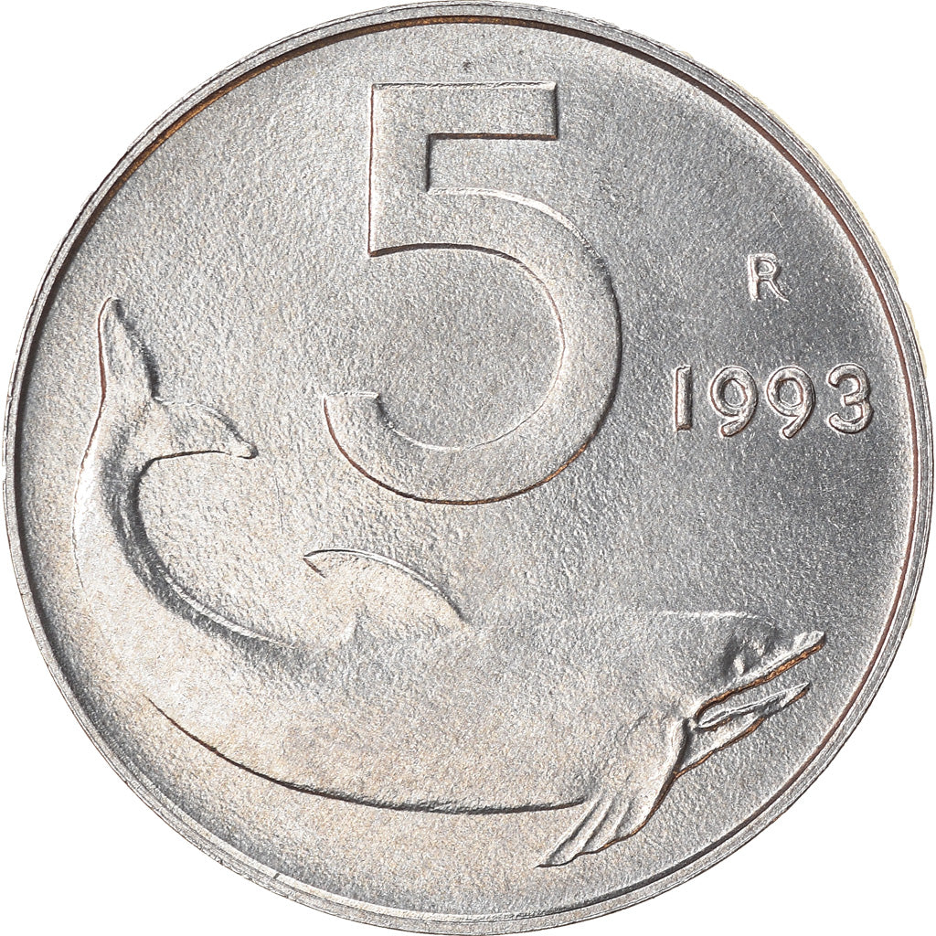 Munten, Italië, 5 Lire, 1993, Rome, ZF, Aluminium, KM:92