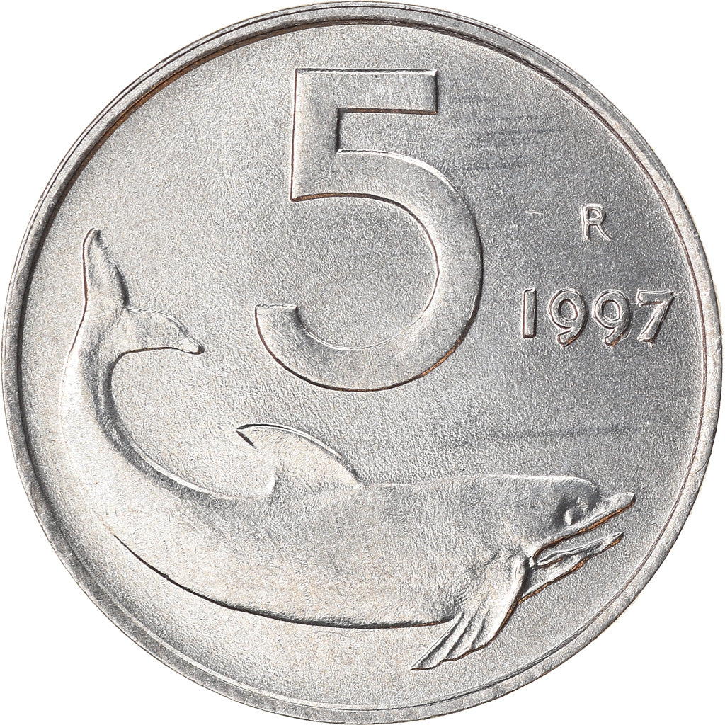 Coin, Italy, 5 Lire, 1997, Rome, AU(50-53), Aluminum, KM:92