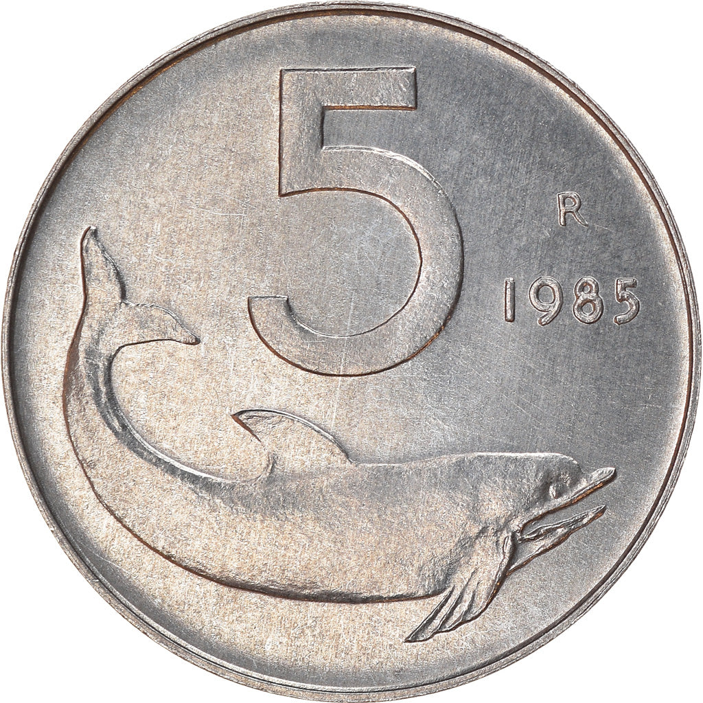 Munten, Italië, 5 Lire, 1985, Rome, ZF+, Aluminium, KM:92