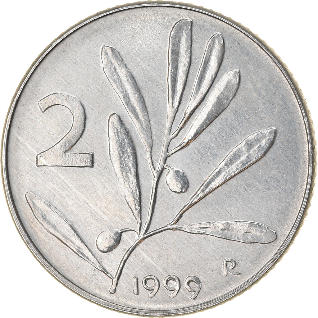 Coin, Italy, 2 Lire, 1999, Rome, EF(40-45), Aluminum, KM:94