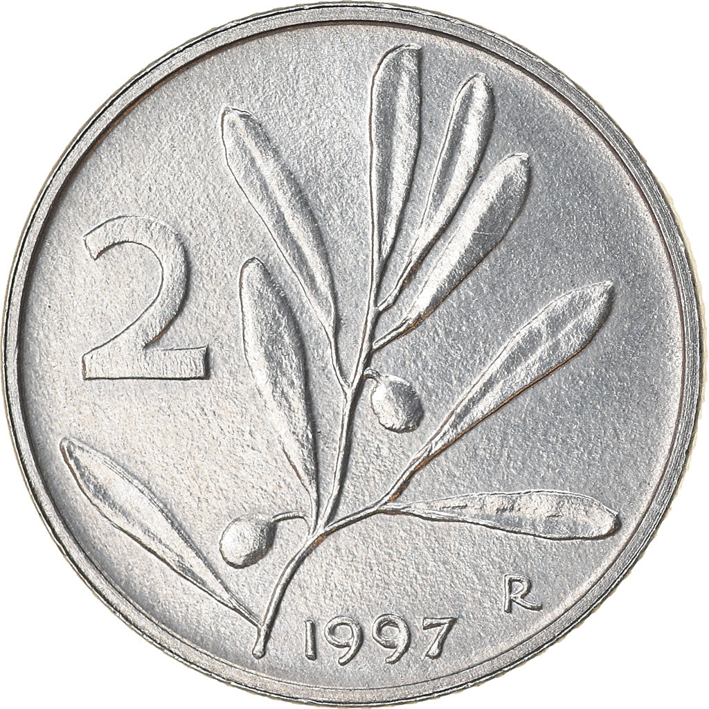 Coin, Italy, 2 Lire, 1997, Rome, AU(50-53), Aluminum, KM:94