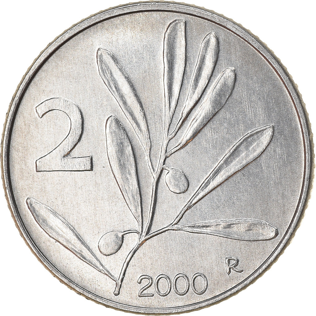 Coin, Italy, 2 Lire, 2000, Rome, AU(50-53), Aluminum, KM:94